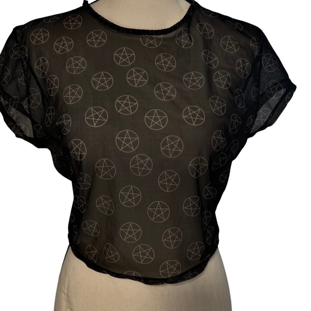 Body Rage by Spencers Sheer Star Pentagram Crop Top Goth Witchy Vampirecore L
